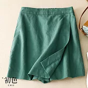 【初色】夏季休閒純色高腰不規則假兩件褲裙短褲-共4色-68453(M-2XL可選) M 綠色