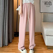 【初色】純色鬆緊腰帶垂墜感寬鬆直筒褲寬褲西裝褲-共6色-67522(M-XL可選) XL 粉色