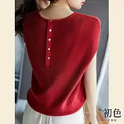 【初色】落肩袖背後扣針織上衣-共3色-63267(F可選) F 紅色