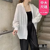 【Jilli~ko】薄款透氣連帽中長款純色寬鬆防曬衣 J10691  FREE 白色