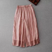 【ACheter】 原創文藝簡約七分褲寬鬆休閒純色百搭雙層輕薄麻料闊腿褲# 117612 M 粉紅色
