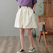 【AMIEE】假鈕扣造型鬆緊短褲(KDTP-8781) XL 白色
