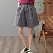 【AMIEE】假鈕扣造型鬆緊短褲(KDTP-8781) M 灰色