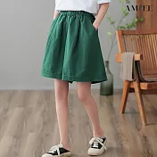 【AMIEE】假鈕扣造型鬆緊短褲(KDTP-8781) M 綠色