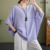【AMIEE】大尺碼不規則拼接寬鬆上衣(4色/M-2XL/KDTY-8530) L 紫色