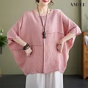 【AMIEE】大尺碼不規則拼接寬鬆上衣(4色/M-2XL/KDTY-8530) L 粉色