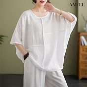 【AMIEE】大尺碼不規則拼接寬鬆上衣(4色/M-2XL/KDTY-8530) L 白色