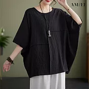 【AMIEE】大尺碼不規則拼接寬鬆上衣(4色/M-2XL/KDTY-8530) L ,黑色