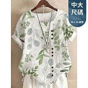 【慢。生活】文藝復古印花設計感棉質上衣 03876  FREE 綠色