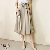 【初色】氣質寬鬆高腰素色中長裙-共4款任選-68508(M-2XL可選) L B.香檳色