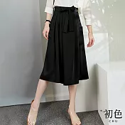【初色】氣質寬鬆高腰素色中長裙-共4款任選-68508(M-2XL可選) L B.黑色