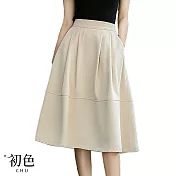 【初色】氣質寬鬆高腰素色中長裙-共4款任選-68508(M-2XL可選) XL C.杏色
