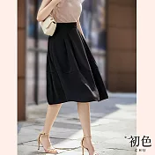 【初色】氣質寬鬆高腰素色中長裙-共4款任選-68508(M-2XL可選) XL C.黑色