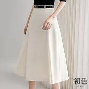 【初色】氣質寬鬆高腰素色中長裙-共4款任選-68508(M-2XL可選) XL D.白色