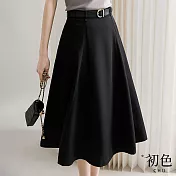 【初色】氣質寬鬆高腰素色中長裙-共4款任選-68508(M-2XL可選) XL D.黑色