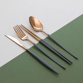 【韓國Ssueim】Mariebel 莫蘭迪不鏽鋼餐具4件組(筷匙刀叉) ‧  深岩灰