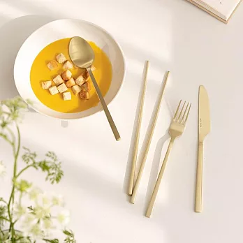 【韓國Ssueim】Pierre不鏽鋼餐具4件組(筷匙刀叉) ‧ 香檳金