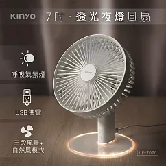 【KINYO】透光夜燈USB風扇|桌扇|無刷風扇|靜音風扇 UF─7070