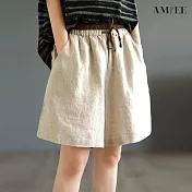 【AMIEE】休閒簡約棉麻綁帶短褲(5色/M-2XL/KDPY-9333) M 麻色