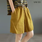 【AMIEE】休閒簡約棉麻綁帶短褲(5色/M-2XL/KDPY-9333) M 黃色