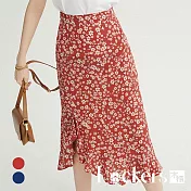 【Lockers 木櫃】夏季荷葉邊碎花半身裙 L112061206 L 紅色L