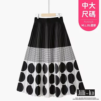 【Jilli~ko】時尚高腰設計款圓點印花百褶裙 J10754  FREE 黑色