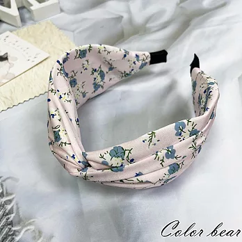 【卡樂熊】韓系花卉扭結寬版造型髮箍(四色)- 嫩粉色