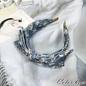 【卡樂熊】韓系花卉蝶結寬版造型髮箍(四色)- 天空藍