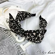 【卡樂熊】韓系花卉雙層蝶結寬版造型髮箍(三色)- 黑色