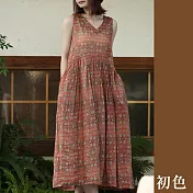 【初色】日系棉麻風中大碼寬鬆襯衫領短袖連身裙中長裙洋裝-共11款任選-67993(M-2XL可選) XL H.橘色