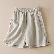 【ACheter】 時尚簡約五分褲新款純色寬鬆休閒百搭鬆緊腰闊腿褲# 117835 L 杏色