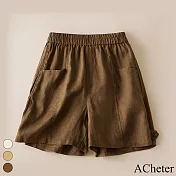 【ACheter】 時尚簡約五分褲新款純色寬鬆休閒百搭鬆緊腰闊腿褲# 117835 2XL 咖色