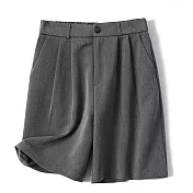 【ACheter】 西裝短褲薄款高腰寬鬆A字休閒工裝中褲直筒闊腿五分褲# 117943 XL 灰色