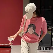 【Jilli~ko】辮子女孩圖案休閒冰絲針織衫 J10210  FREE 粉紅色