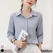 【MsMore】 緞面襯衫新款時尚洋氣職業氣質百搭短版寬鬆上衣# 117759 M 藍色