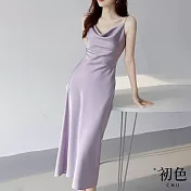 【初色】細肩吊帶緞面質感休閒無袖背心裙連身裙洋裝-共5色-68528(M/L可選) M 紫色