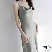 【初色】細肩吊帶緞面質感休閒無袖背心裙連身裙洋裝-共5色-68528(M/L可選) M 綠色