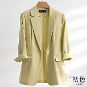 【初色】純色七分袖氣質休閒薄款修身西裝外套-共3色-68539(M-2XL可選) M 黃色