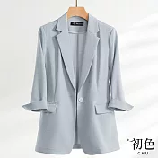 【初色】純色七分袖氣質休閒薄款修身西裝外套-共3色-68539(M-2XL可選) XL 藍色