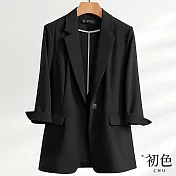【初色】純色七分袖氣質休閒薄款修身西裝外套-共3色-68539(M-2XL可選) M 黑色