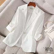 【初色】夏季薄款氣質休閒修身七分袖西裝外套-共4色-68542(M-2XL可選) M 白色