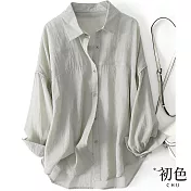 【初色】翻領透氣寬鬆素色長袖襯衫上衣-共3色-68544(M-2XL可選) M 綠色