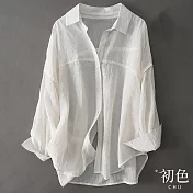 【初色】翻領透氣寬鬆素色長袖襯衫上衣-共3色-68544(M-2XL可選) M 白色