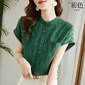 【初色】清涼感休閒氣質短袖襯衫上衣-7款任選-67601(M-2XL可選) XL B.綠色