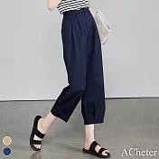 【ACheter】 氣球褲九分薄款寬鬆闊腿褲休閒工裝高腰長褲# 118158 L 藏青色