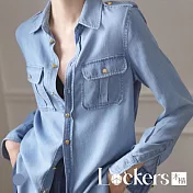 【Lockers 木櫃】夏季牛仔口袋襯衫上衣 L112062604 M 牛仔藍色M