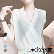 【Lockers 木櫃】夏季精緻珍珠扣V領交叉針織上衣 L112062607 F 白色F