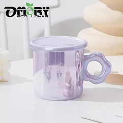 【OMORY】花形珠光陶瓷杯300ML附蓋─ 藕紫