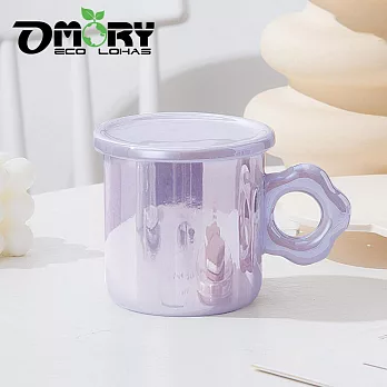 【OMORY】花形珠光陶瓷杯300ML附蓋- 藕紫