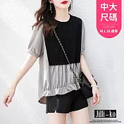 【Jilli~ko】時尚撞色拼接寬鬆減齡顯瘦上衣 J10782  FREE 黑色